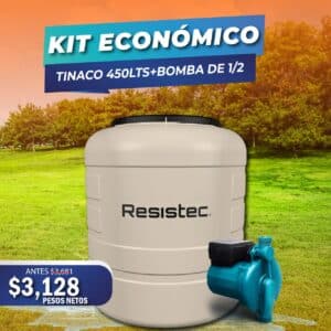 KIT ECONOMICO TINACO RESISTEC 450LTS + BOMBA DE 1/2